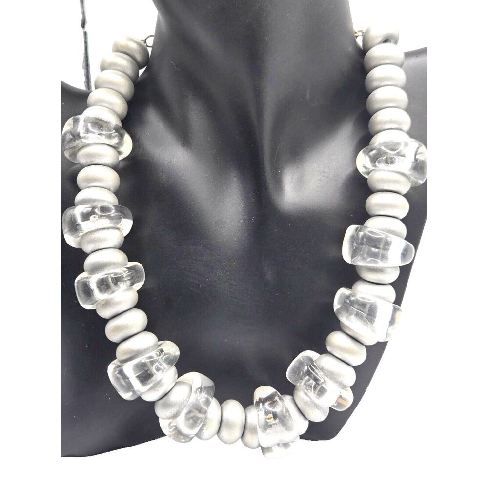 Silver and Clear Lucite Plastic 1980s necklace 18 inches